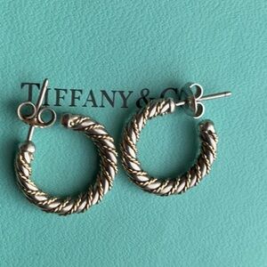 TIFFANY Hoop Earrings 18K Gold 750 Sterling Silver 925 w Pouch & Box
